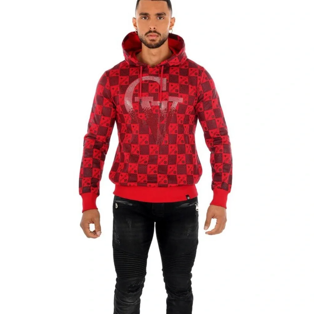 Red Black Sweater Hoodie George V Designer Brand From Paris Rhinestone